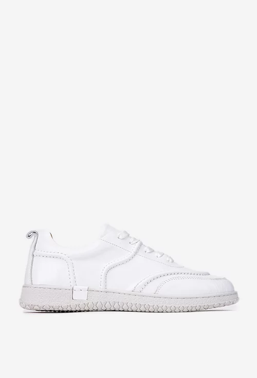 Pantofi dama albi din piele naturala cu cusaturi decorative