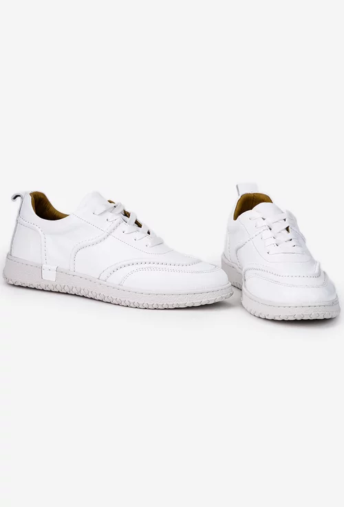 Pantofi dama albi din piele naturala cu cusaturi decorative