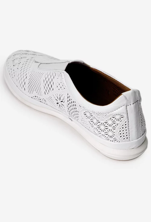 Pantofi dama albi din piele naturala cu elastic