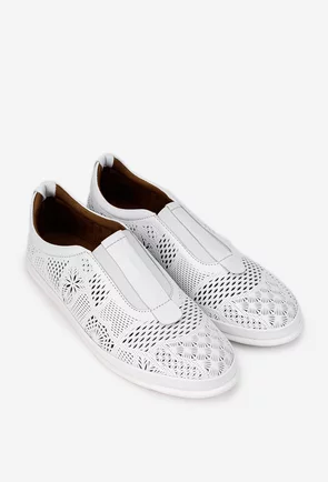 Pantofi dama albi din piele naturala cu elastic