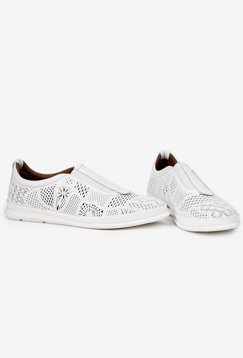 Pantofi dama albi din piele naturala cu elastic