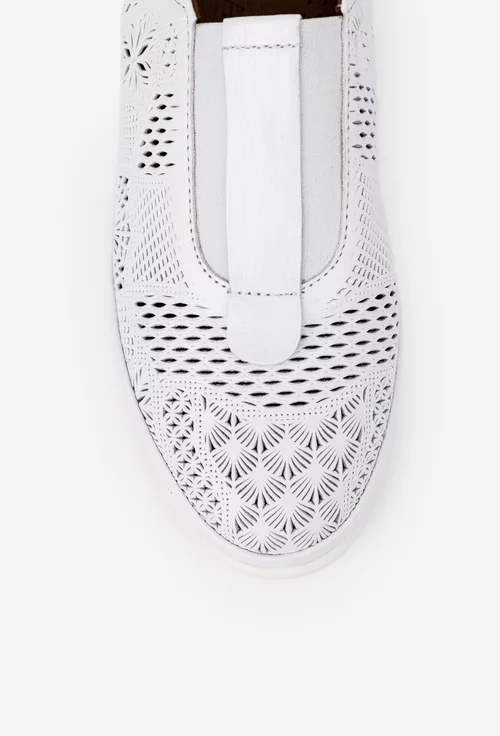 Pantofi dama albi din piele naturala cu elastic