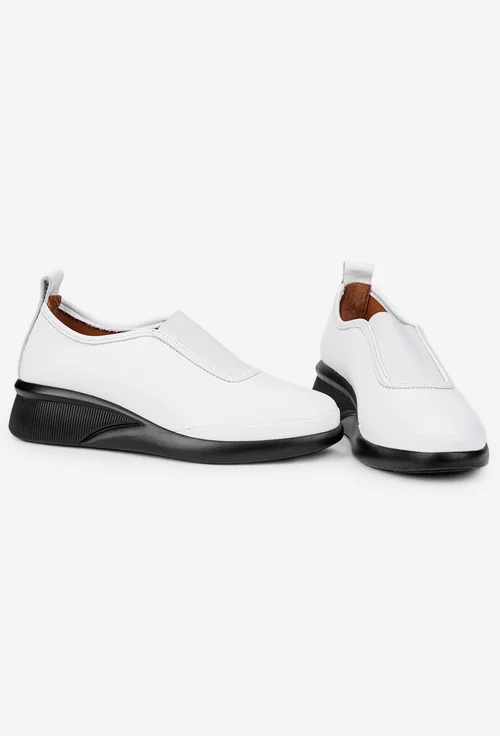 Pantofi dama albi din piele naturala cu elastic