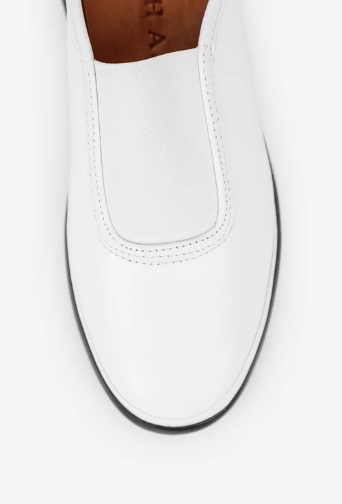 Pantofi dama albi din piele naturala cu elastic