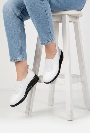 Pantofi dama albi din piele naturala cu elastic