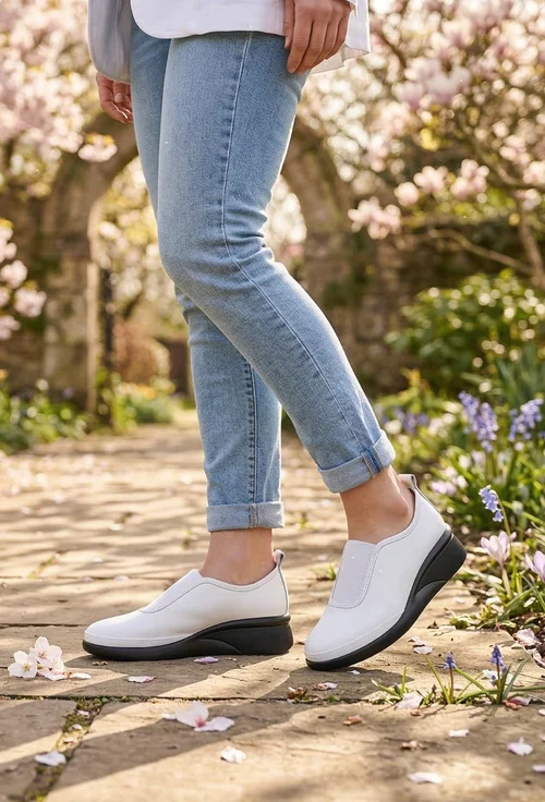 Pantofi dama albi din piele naturala cu elastic