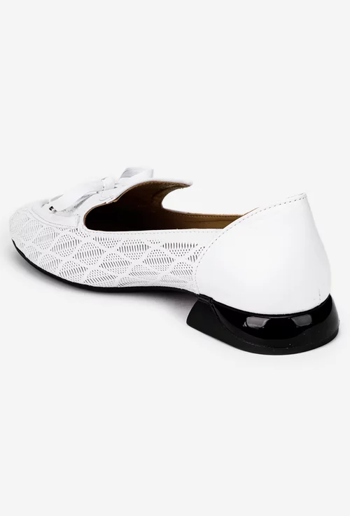 Pantofi dama albi din piele naturala cu funda