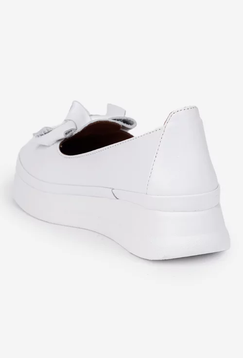 Pantofi dama albi din piele naturala cu funda