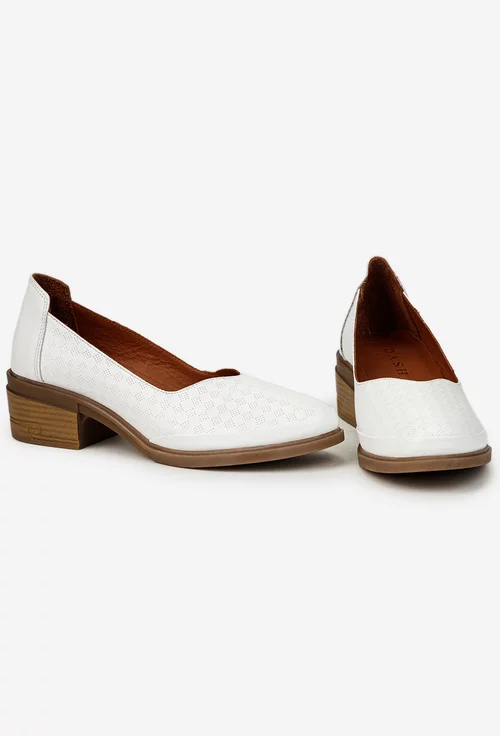 Pantofi dama albi din piele naturala cu model