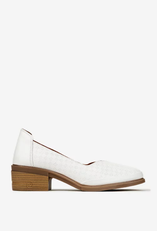 Pantofi dama albi din piele naturala cu model