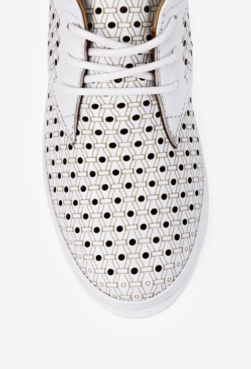 Pantofi dama albi din piele naturala cu model perforat