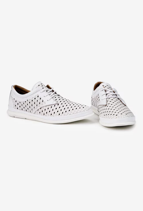 Pantofi dama albi din piele naturala cu model perforat