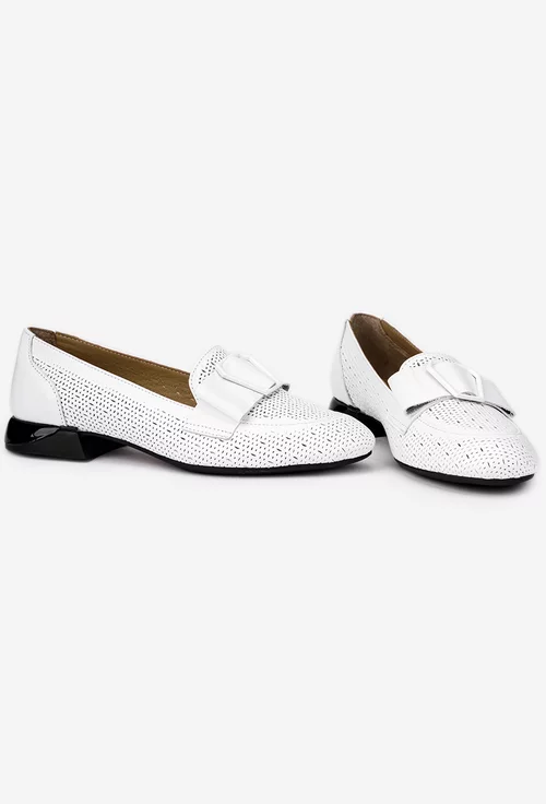 Pantofi dama albi din piele naturala cu ornament