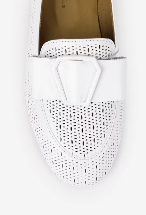 Pantofi dama albi din piele naturala cu ornament