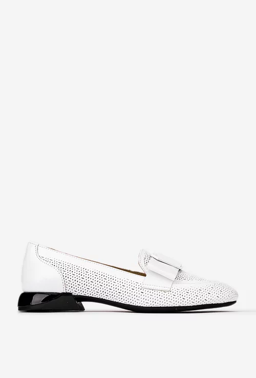 Pantofi dama albi din piele naturala cu ornament