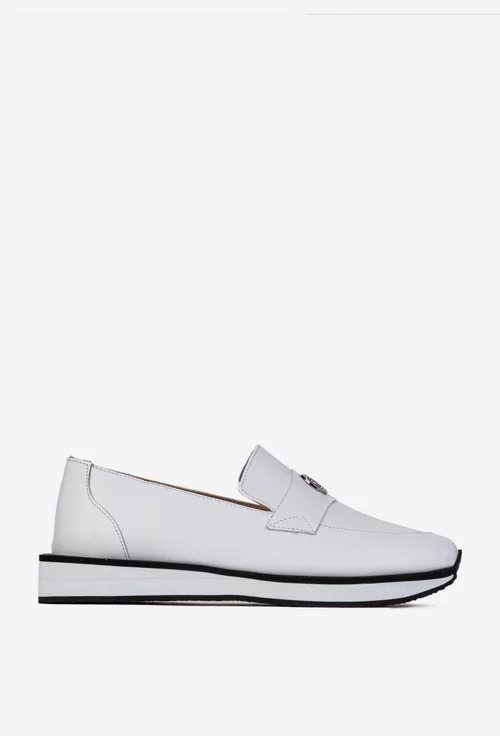 Pantofi dama albi din piele naturala cu ornament