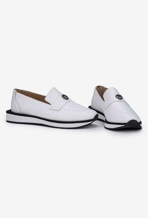 Pantofi dama albi din piele naturala cu ornament
