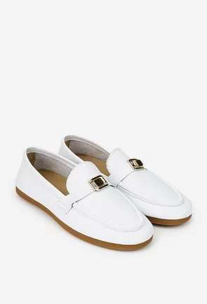 Pantofi dama albi din piele naturala cu ornament