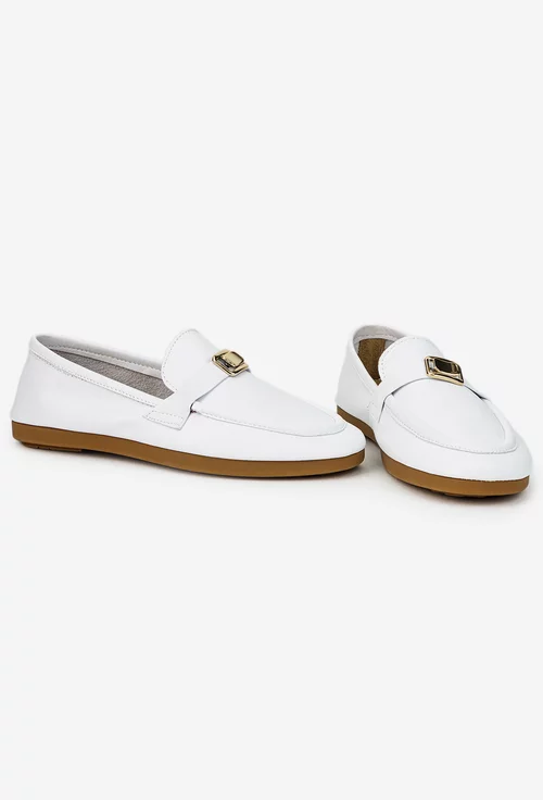 Pantofi dama albi din piele naturala cu ornament