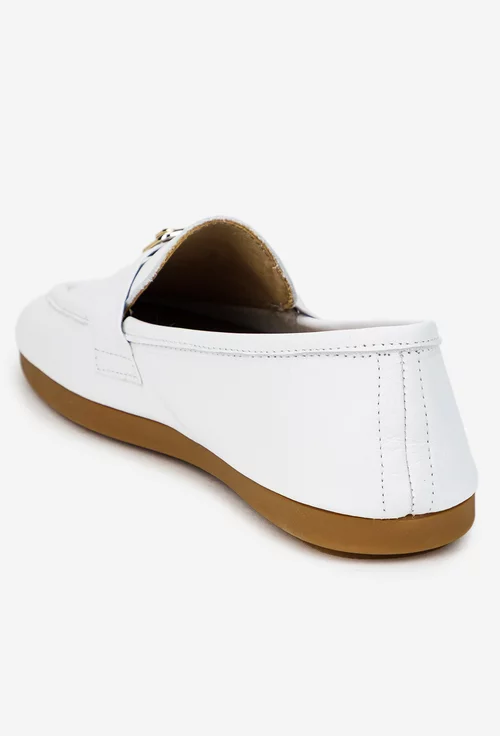 Pantofi dama albi din piele naturala cu ornament