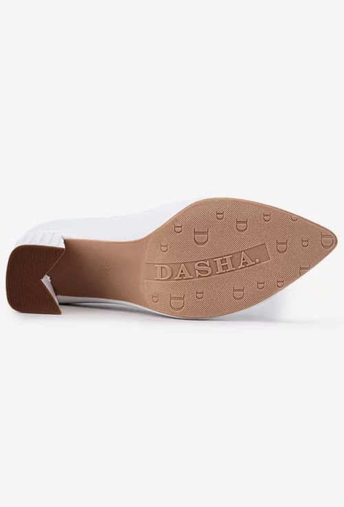Pantofi dama albi din piele naturala cu toc deosebit
