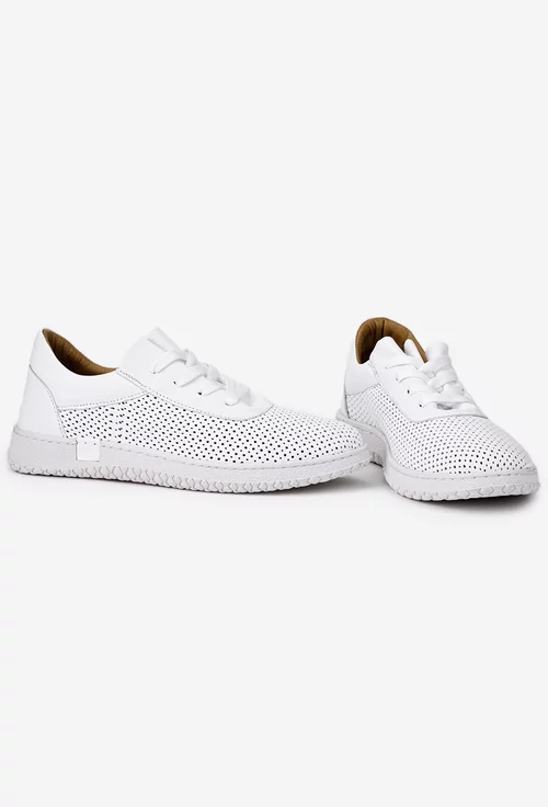 Pantofi dama albi din piele naturala perforata