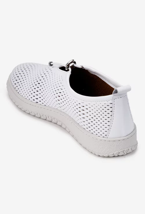 Pantofi dama albi din piele naturala perforata