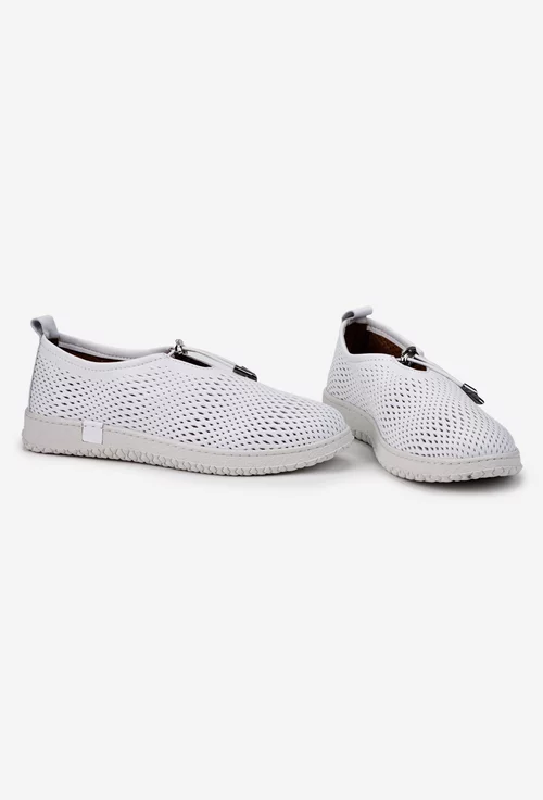 Pantofi dama albi din piele naturala perforata
