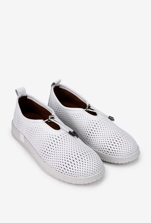 Pantofi dama albi din piele naturala perforata