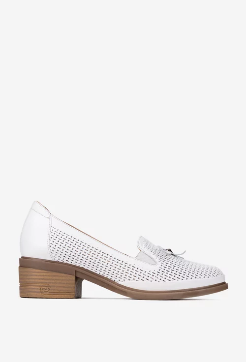 Pantofi dama albi din piele perforata