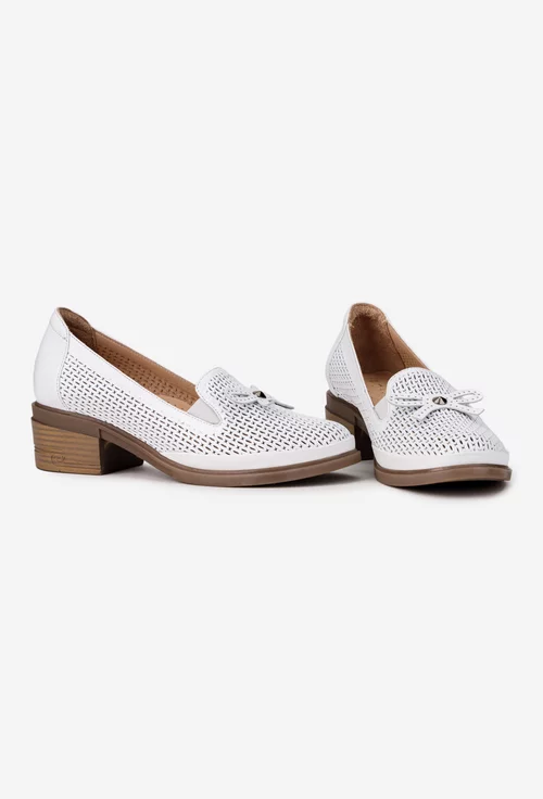 Pantofi dama albi din piele perforata