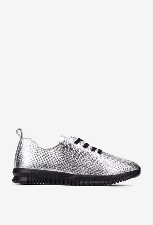 Pantofi dama argintii din piele cu model