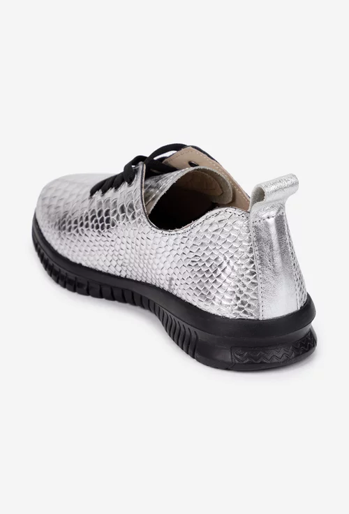 Pantofi dama argintii din piele cu model