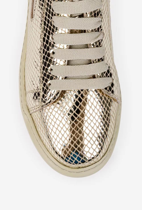 Pantofi dama aurii din piele cu aspect lucios