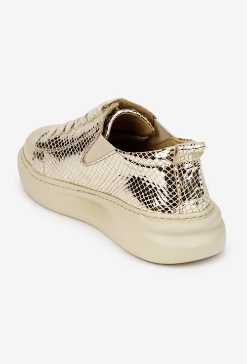 Pantofi dama aurii din piele cu aspect lucios