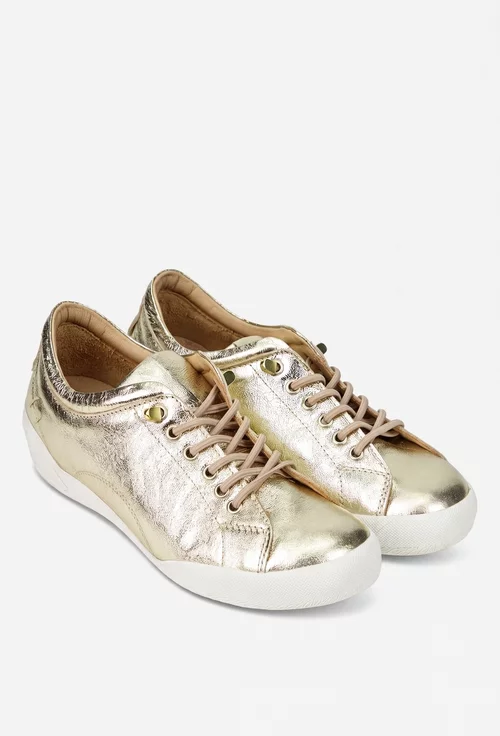 Pantofi dama aurii din piele cu siret elastic