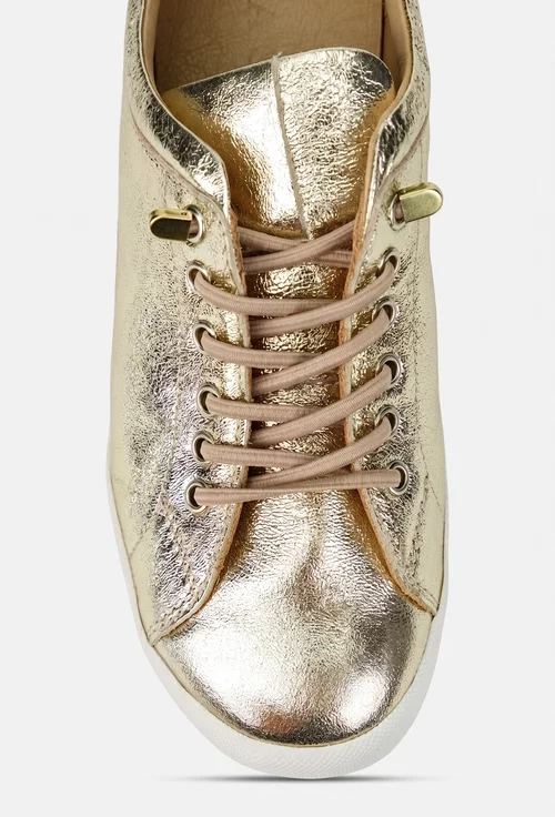 Pantofi dama aurii din piele cu siret elastic