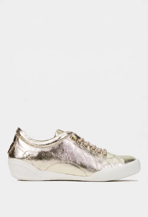 Pantofi dama aurii din piele cu siret elastic