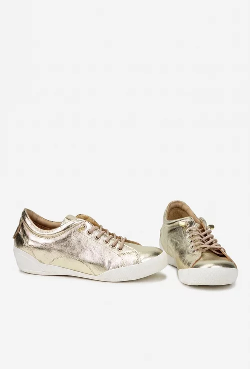 Pantofi dama aurii din piele cu siret elastic