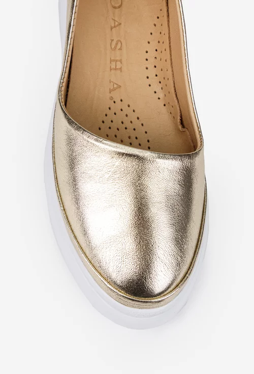 Pantofi dama aurii din piele naturala