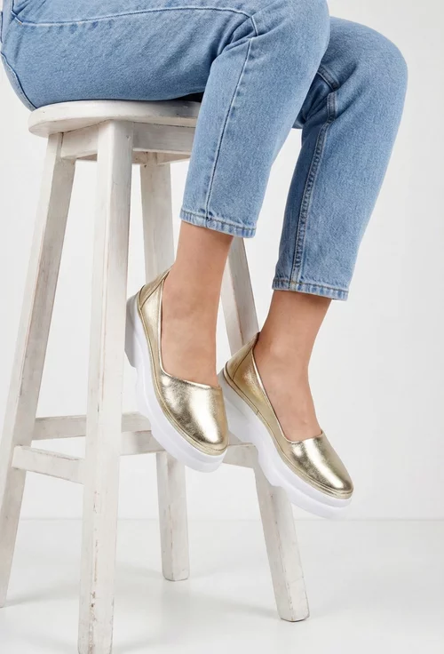Pantofi dama aurii din piele naturala
