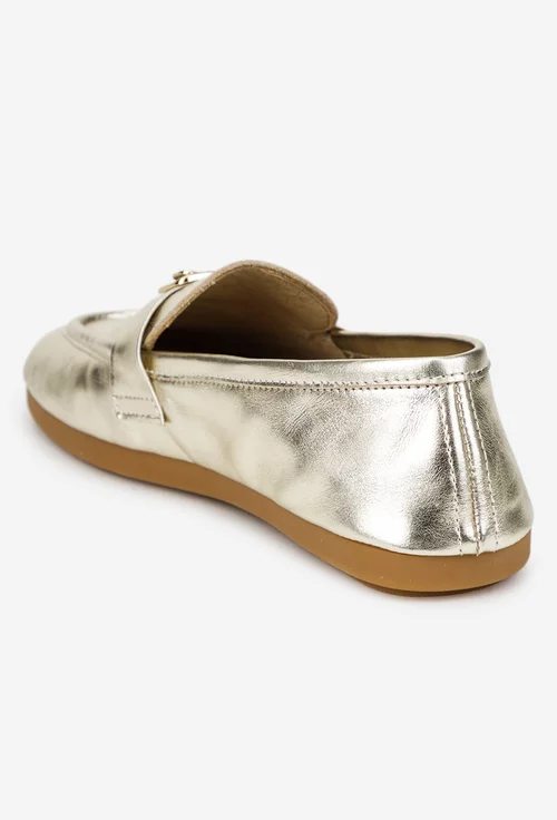 Pantofi dama aurii din piele naturala cu ornament