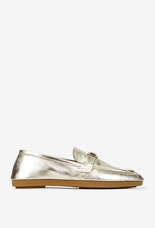 Pantofi dama aurii din piele naturala cu ornament