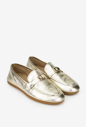 Pantofi dama aurii din piele naturala cu ornament