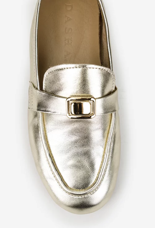 Pantofi dama aurii din piele naturala cu ornament