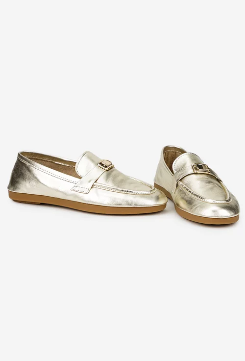Pantofi dama aurii din piele naturala cu ornament