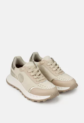 Pantofi dama bej cu auriu din piele