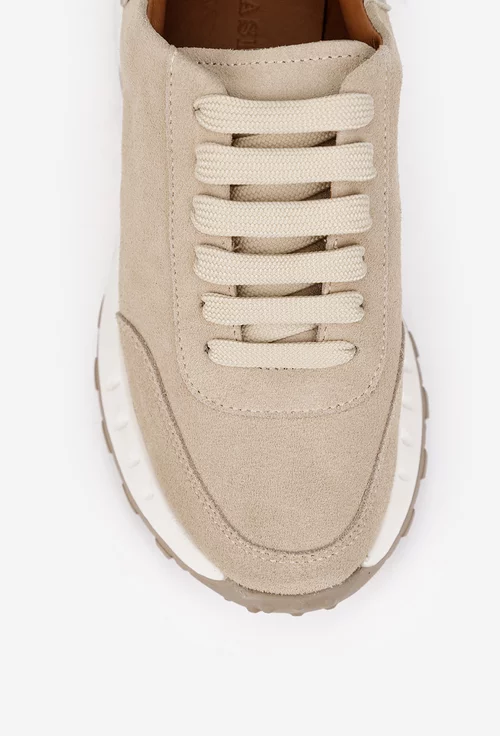 Pantofi dama bej cu auriu din piele intoarsa