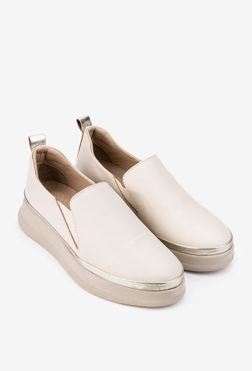 Pantofi dama bej cu auriu din piele naturala cu elastic