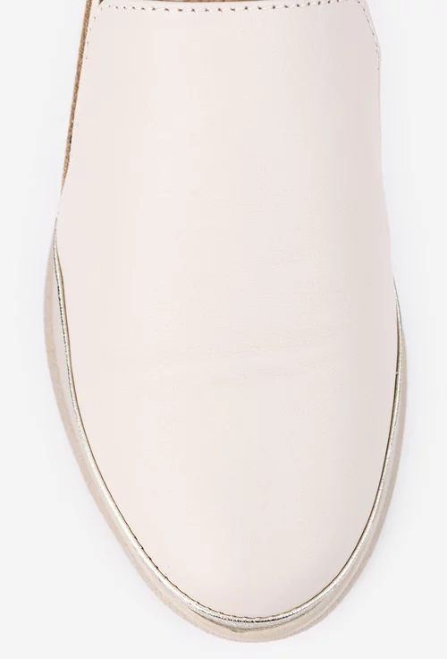 Pantofi dama bej cu auriu din piele naturala cu elastic